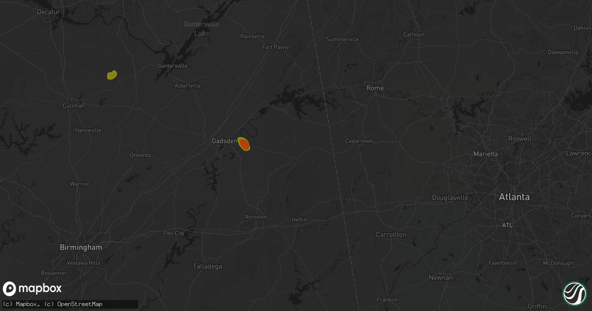 Hail map in Piedmont, AL on July 1, 2026