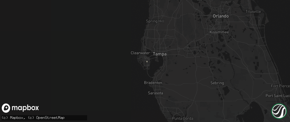 Hail map in Pinellas Park, FL on July 1, 2026