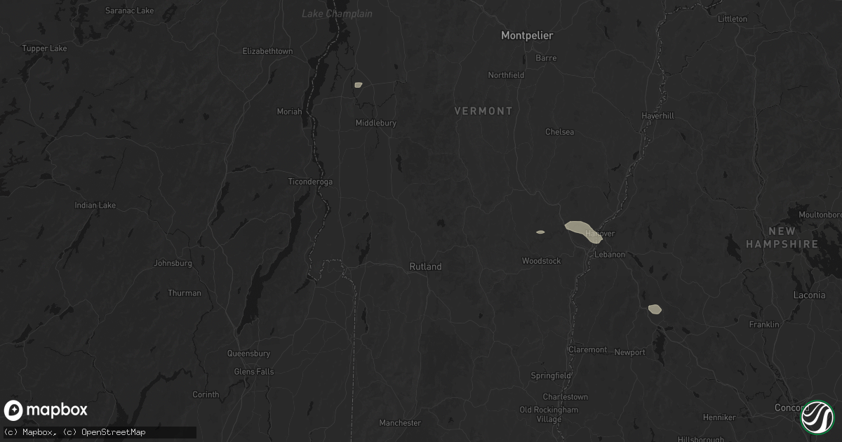 Hail map in Pittsford, VT on July 1, 2026