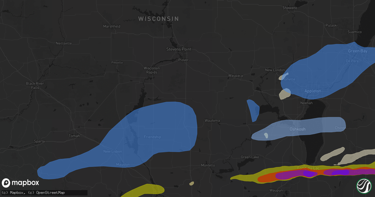 Hail map in Plainfield, WI on July 1, 2026
