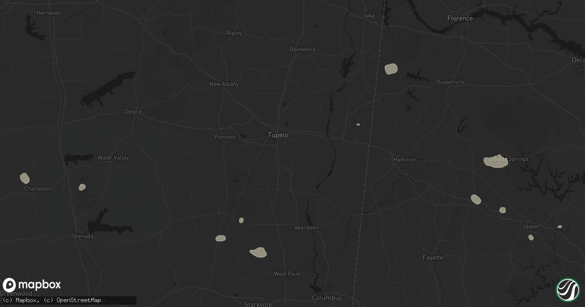 Hail map in Plantersville, MS on July 1, 2026