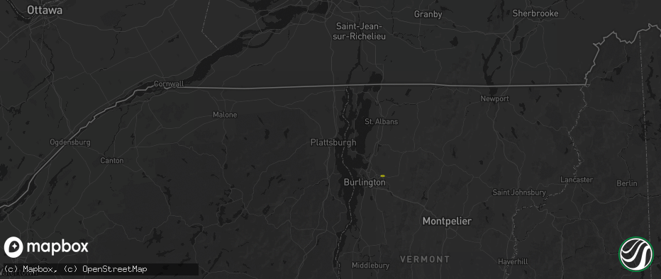 Hail map in Plattsburgh, NY on July 1, 2026