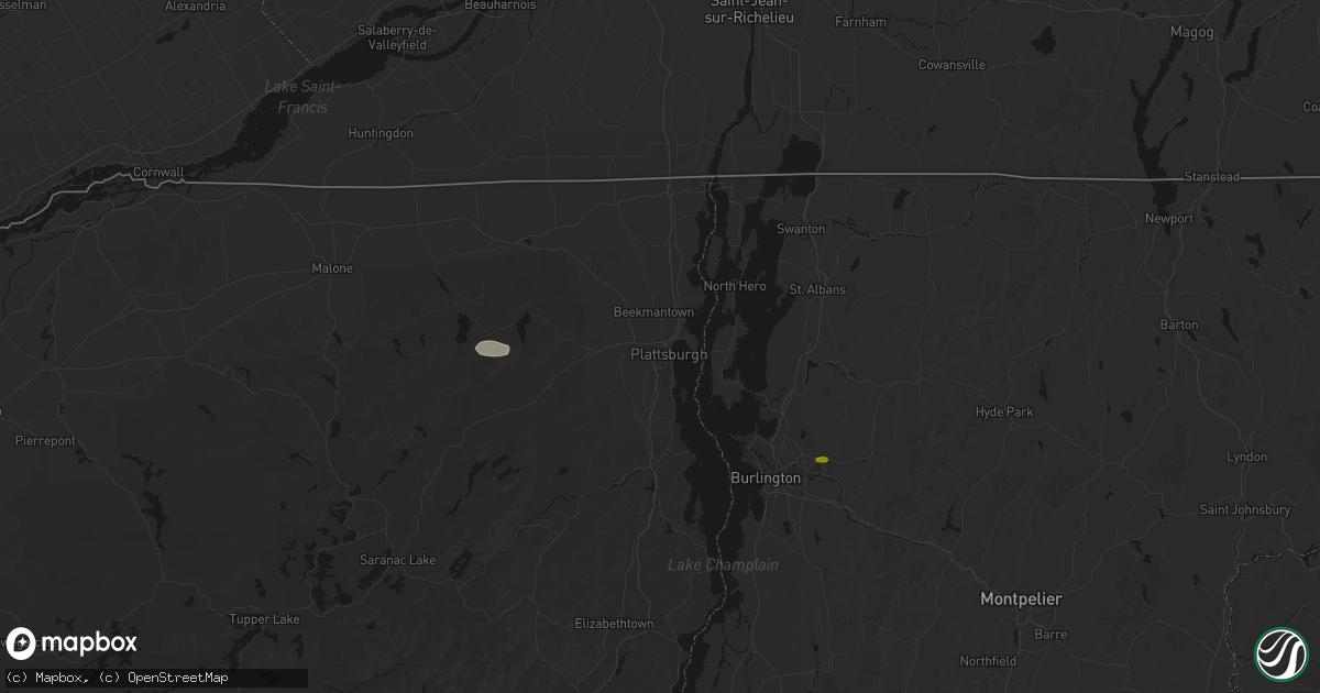 Hail map in Plattsburgh, NY on July 1, 2026