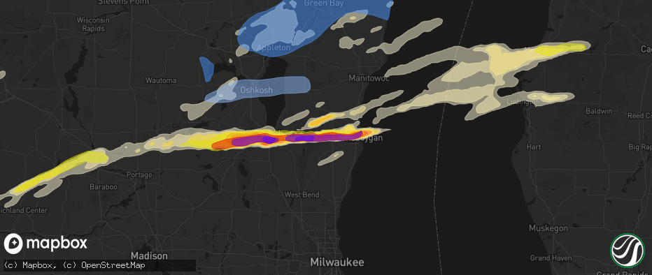 Hail map in Plymouth, WI on July 1, 2026