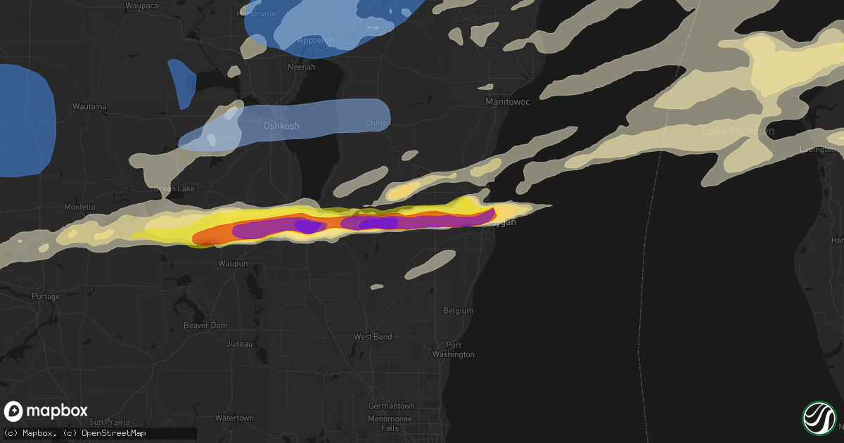 Hail map in Plymouth, WI on July 1, 2026
