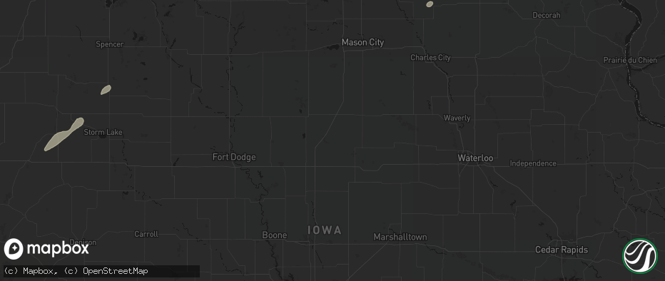 Hail map in Popejoy, IA on July 1, 2026