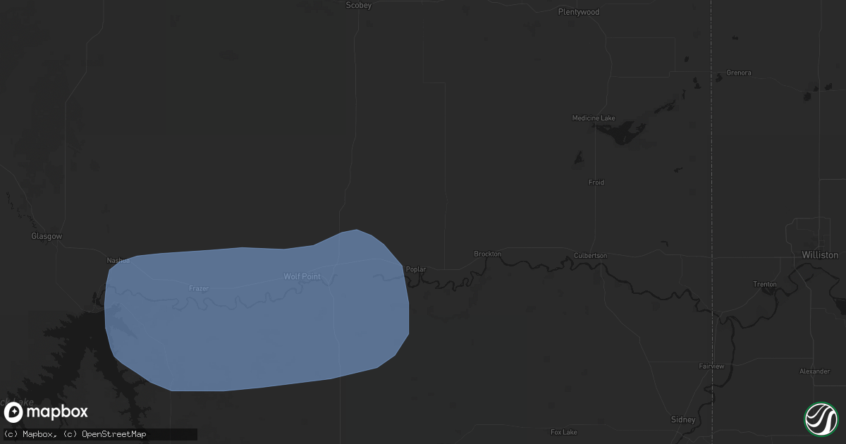 Hail map in Poplar, MT on July 1, 2026