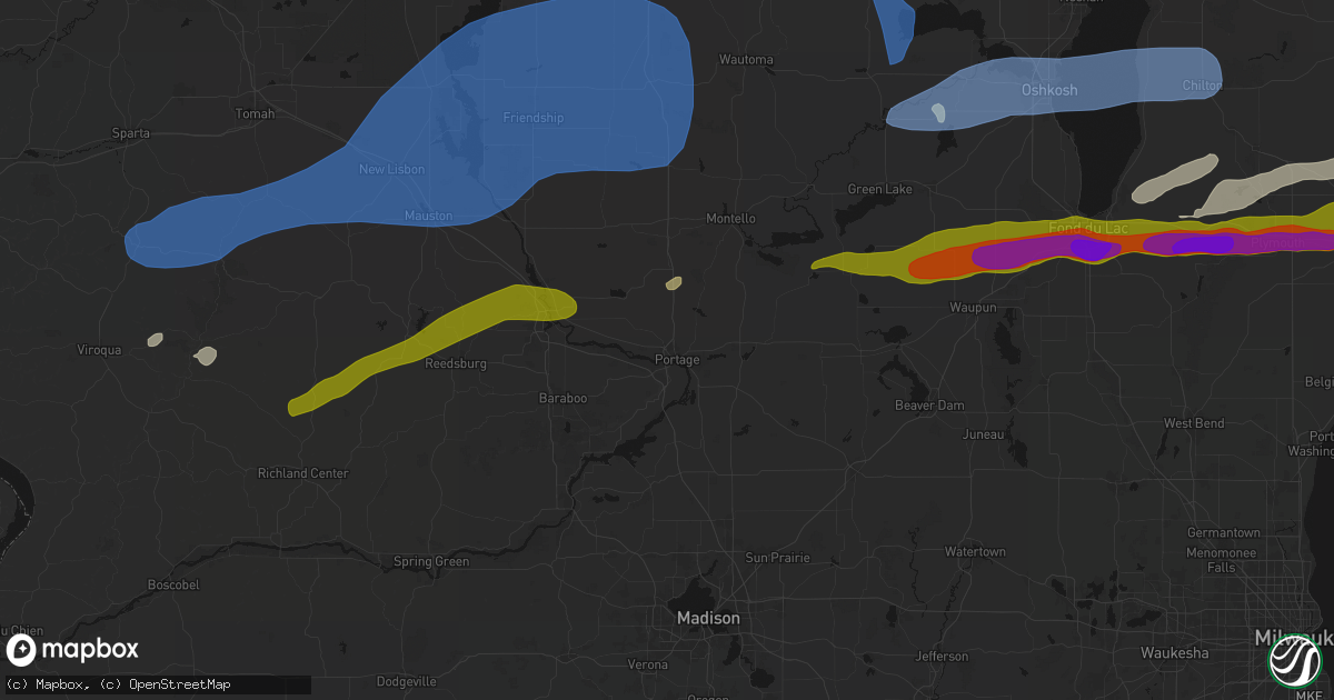 Hail map in Portage, WI on July 1, 2026