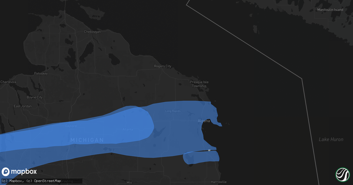 Hail map in Posen, MI on July 1, 2026