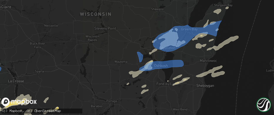 Hail map in Poy Sippi, WI on July 1, 2026