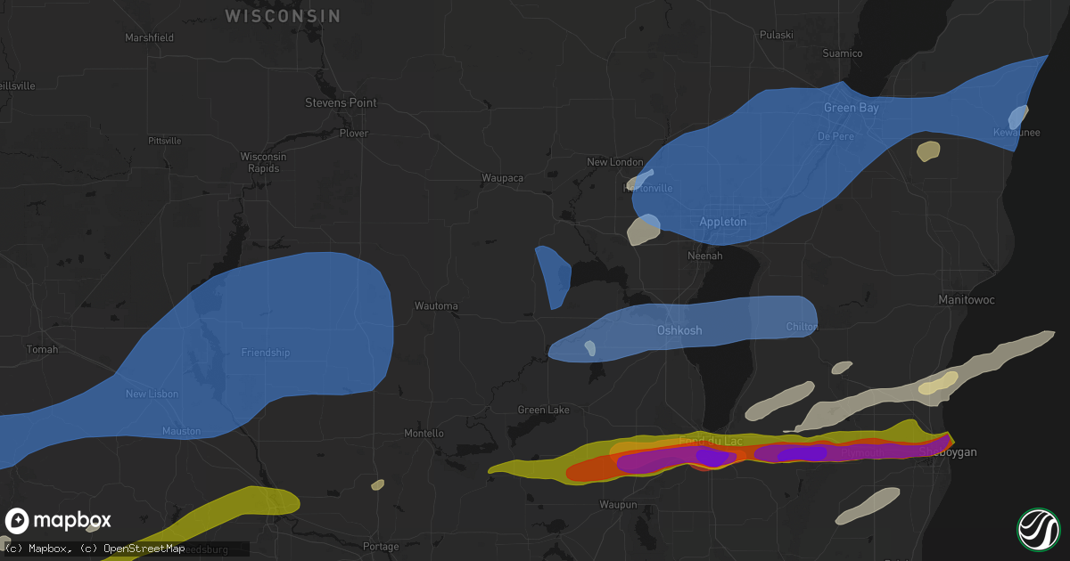 Hail map in Poy Sippi, WI on July 1, 2026