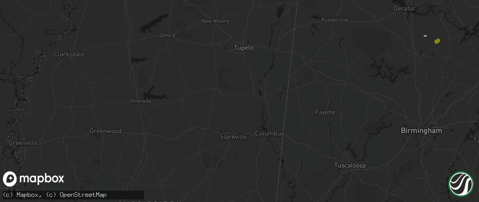 Hail map in Prairie, MS on July 1, 2026