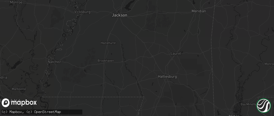 Hail map in Prentiss, MS on July 1, 2026