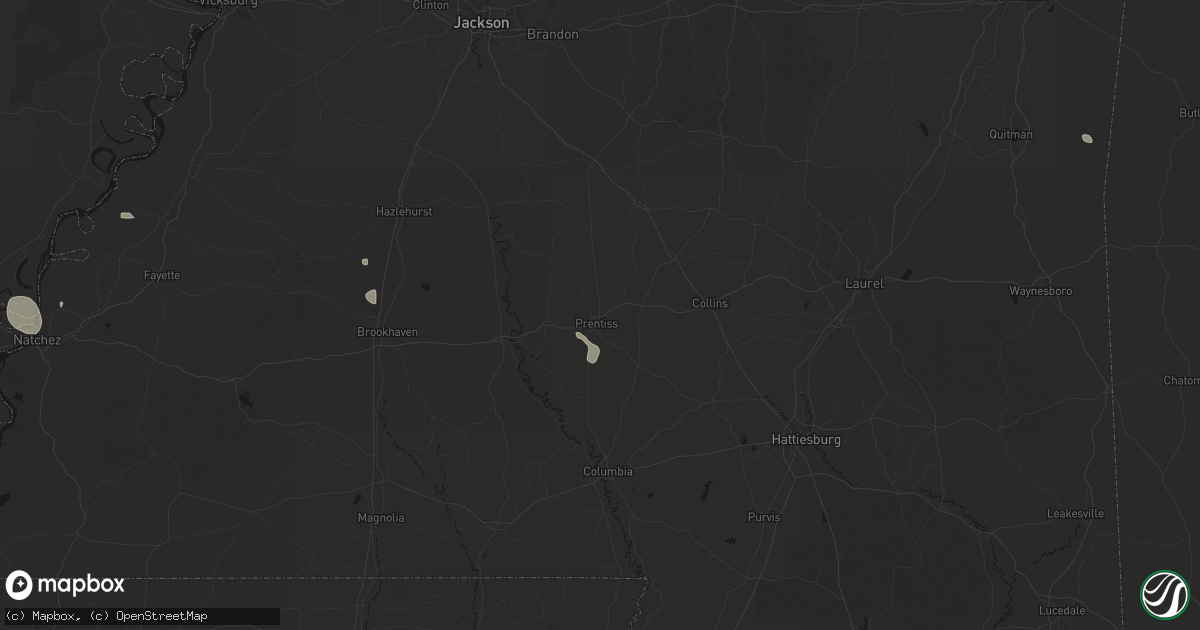 Hail map in Prentiss, MS on July 1, 2026