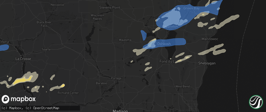 Hail map in Princeton, WI on July 1, 2026
