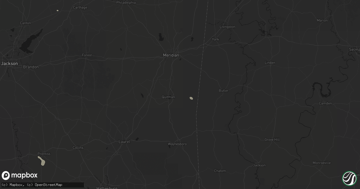 Hail map in Quitman, MS on July 1, 2026