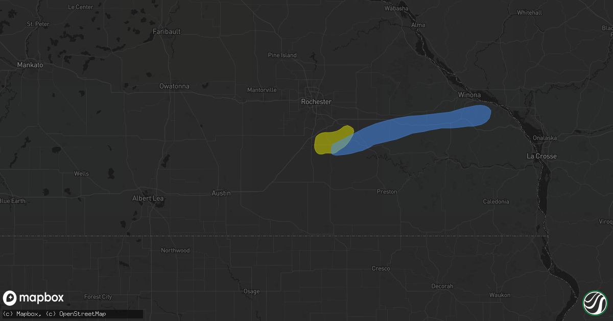 Hail map in Racine, MN on July 1, 2026