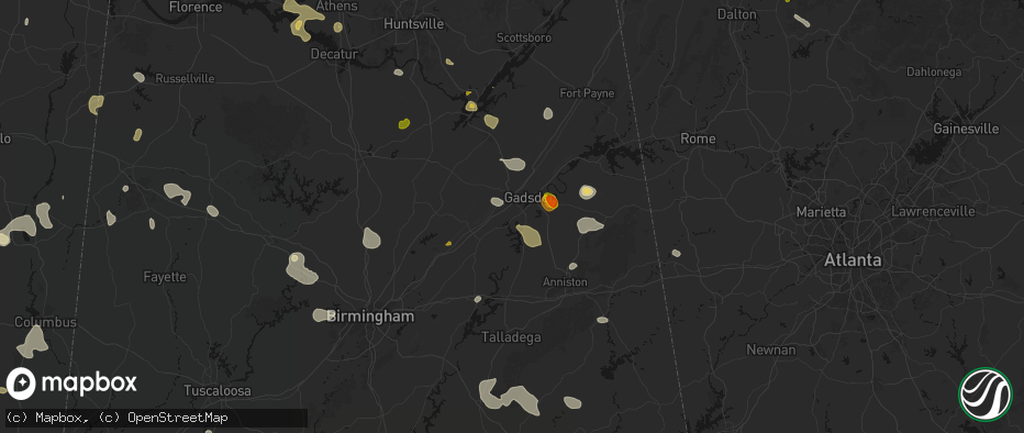 Hail map in Rainbow City, AL on July 1, 2026