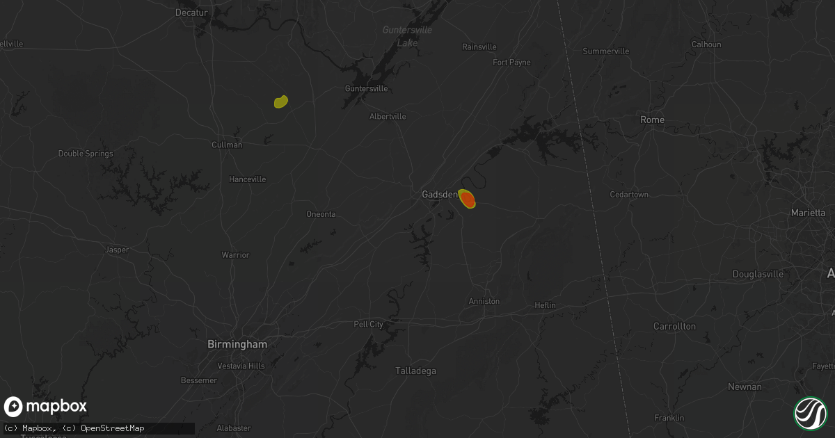 Hail map in Rainbow City, AL on July 1, 2026