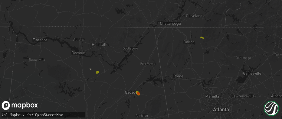 Hail map in Rainsville, AL on July 1, 2026