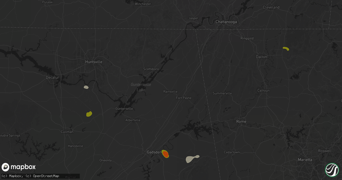 Hail map in Rainsville, AL on July 1, 2026