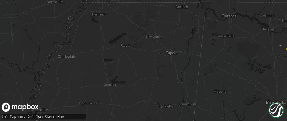 Hail map in Randolph, MS on July 1, 2026