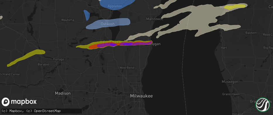 Hail map in Random Lake, WI on July 1, 2026