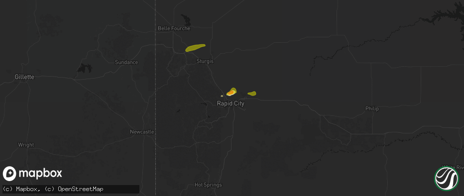 Hail map in Rapid City, SD on July 1, 2026