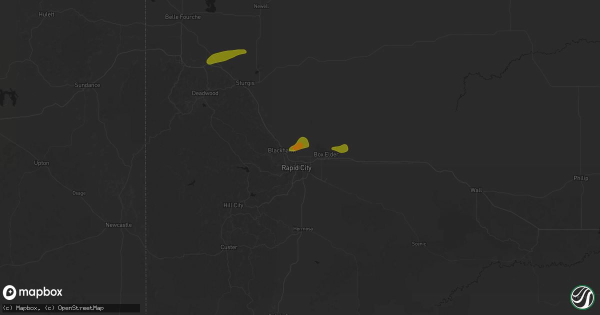 Hail map in Rapid City, SD on July 1, 2026