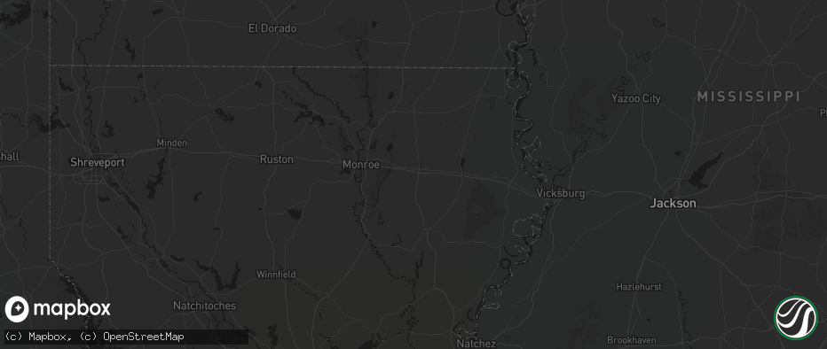 Hail map in Rayville, LA on July 1, 2026