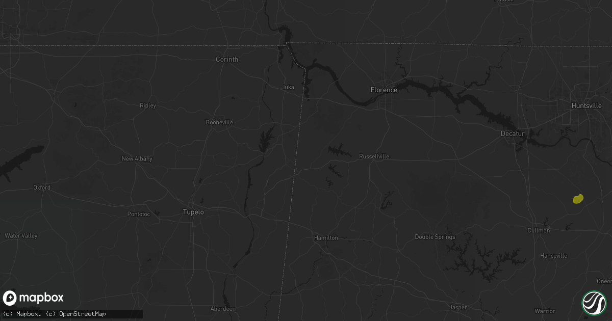 Hail map in Red Bay, AL on July 1, 2026