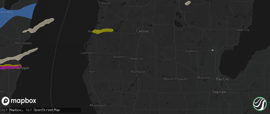 Hail map in Reed City, MI on July 1, 2026