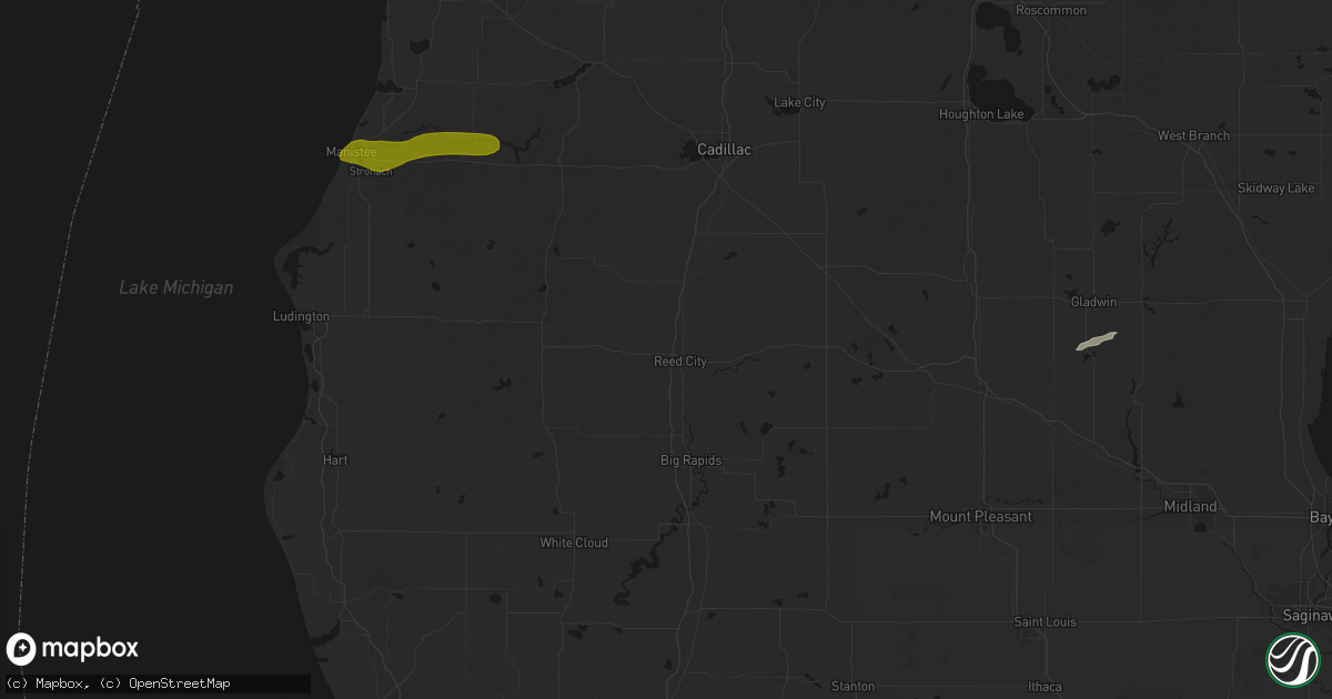 Hail map in Reed City, MI on July 1, 2026