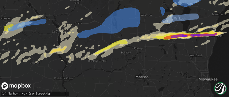 Hail map in Reedsburg, WI on July 1, 2026