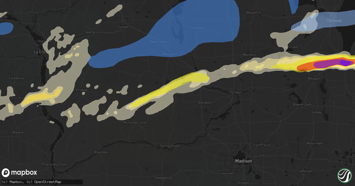 Hail map in Reedsburg, WI on July 1, 2026