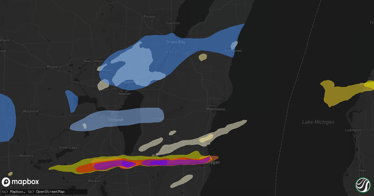 Hail map in Reedsville, WI on July 1, 2026