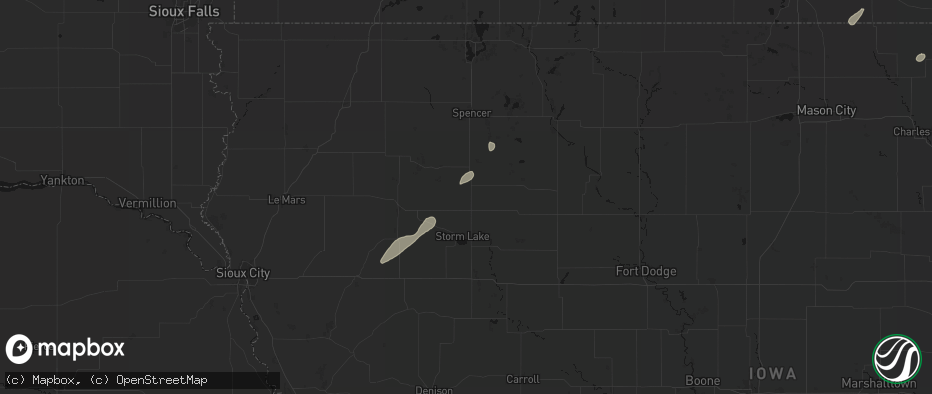 Hail map in Rembrandt, IA on July 1, 2026