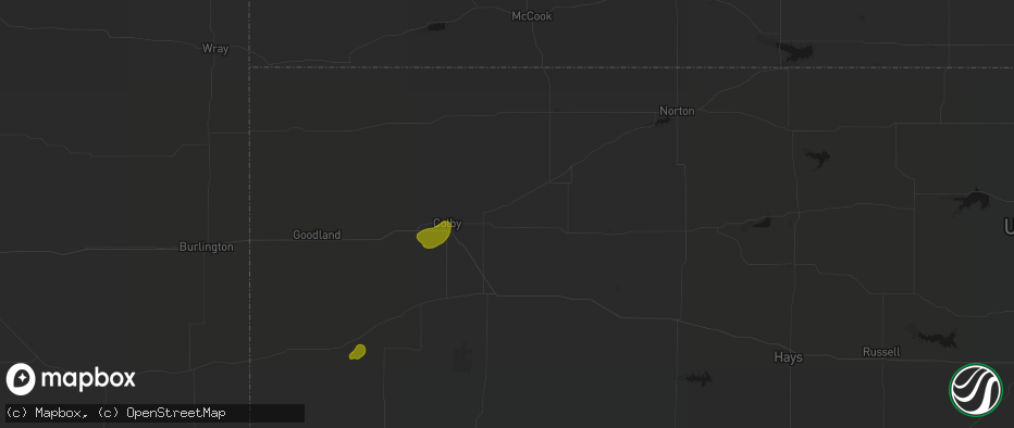 Hail map in Rexford, KS on July 1, 2026