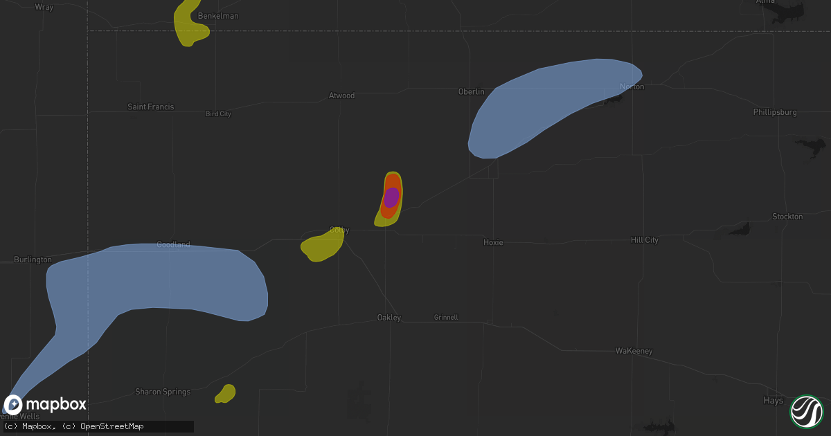 Hail map in Rexford, KS on July 1, 2026