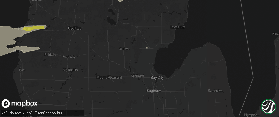 Hail map in Rhodes, MI on July 1, 2026