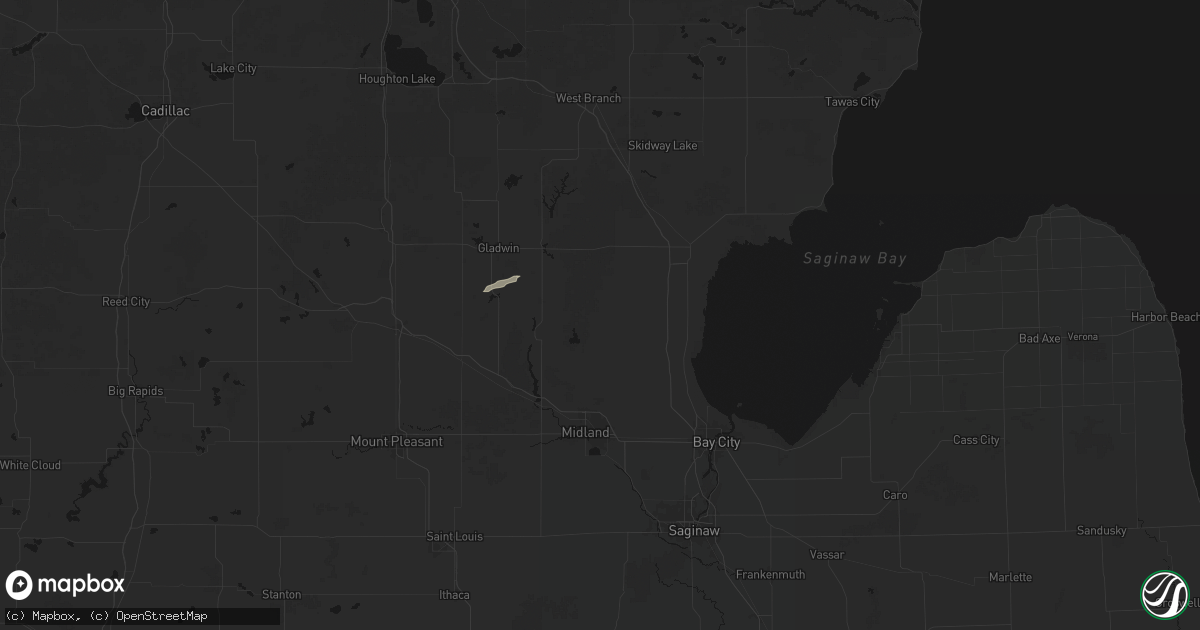 Hail map in Rhodes, MI on July 1, 2026