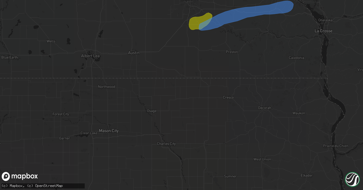 Hail map in Riceville, IA on July 1, 2026