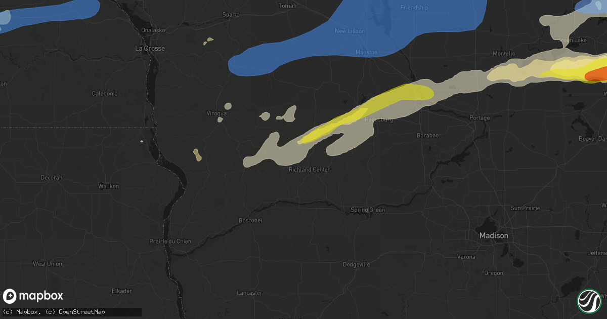 Hail map in Richland Center, WI on July 1, 2026