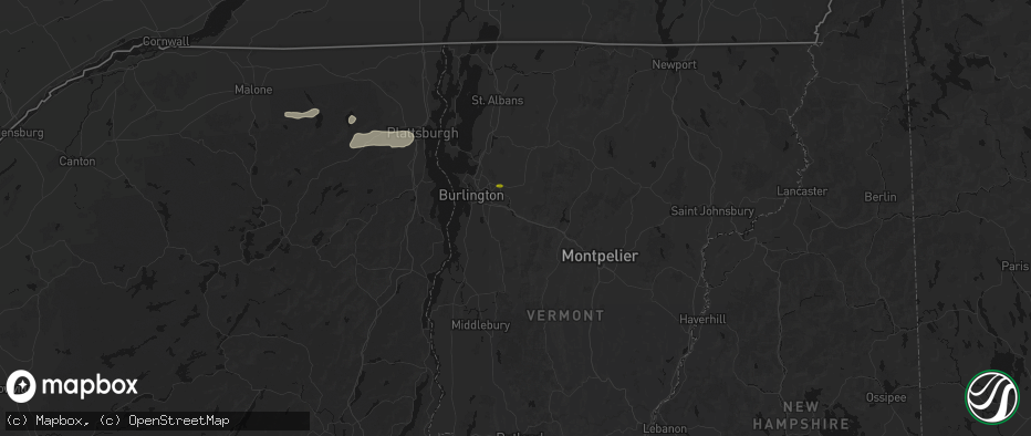 Hail map in Richmond, VT on July 1, 2026