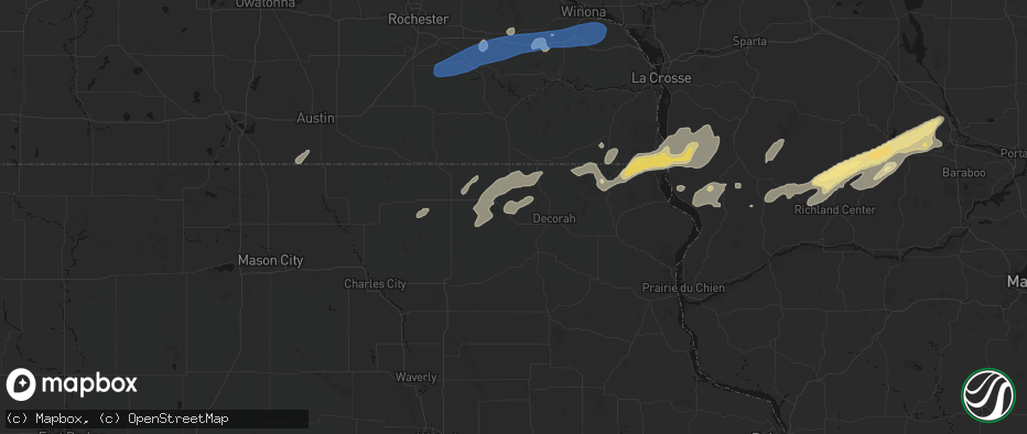 Hail map in Ridgeway, IA on July 1, 2026