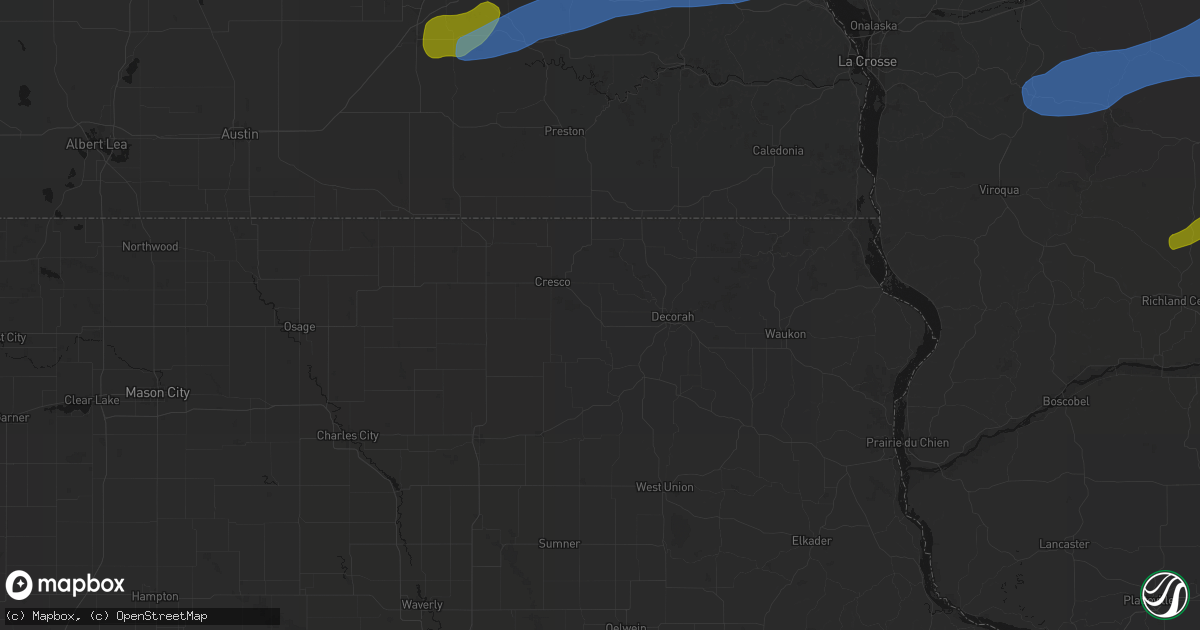 Hail map in Ridgeway, IA on July 1, 2026