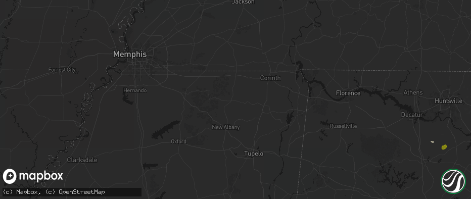 Hail map in Ripley, MS on July 1, 2026
