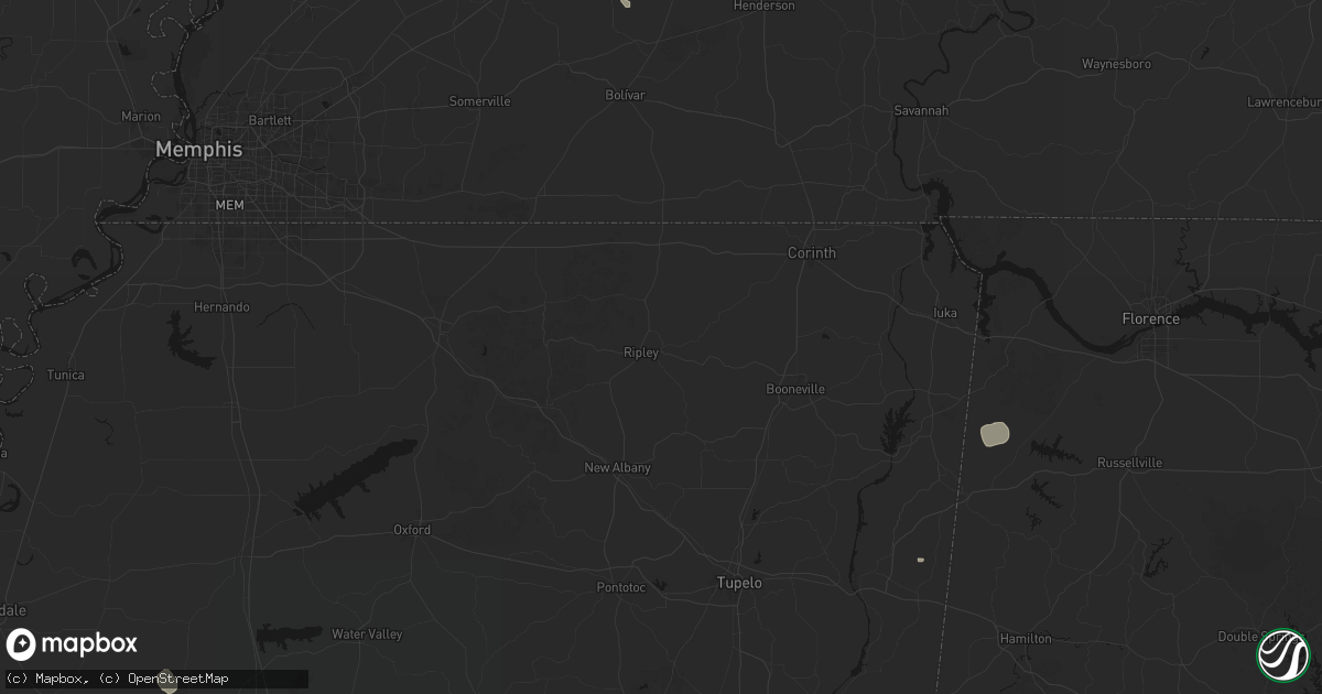 Hail map in Ripley, MS on July 1, 2026