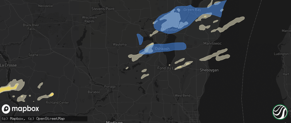 Hail map in Ripon, WI on July 1, 2026