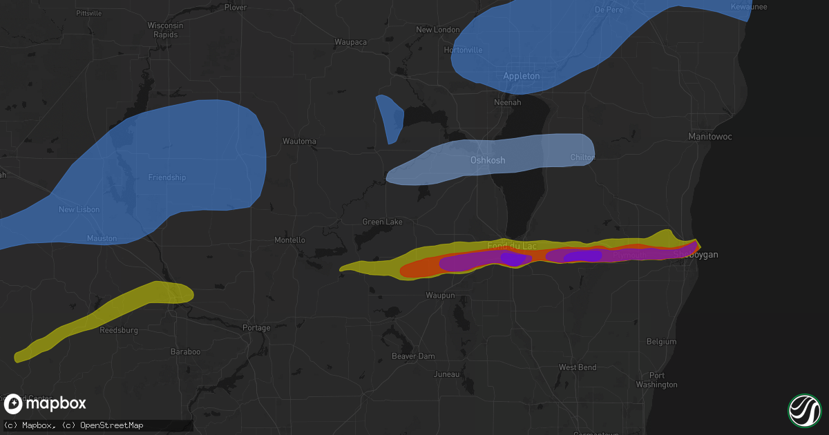 Hail map in Ripon, WI on July 1, 2026